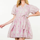 Pink and Mauve Floral Belted Dress