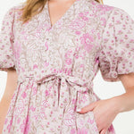 Pink and Mauve Floral Belted Dress