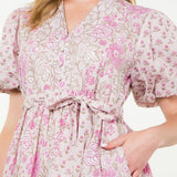 Pink and Mauve Floral Belted Dress
