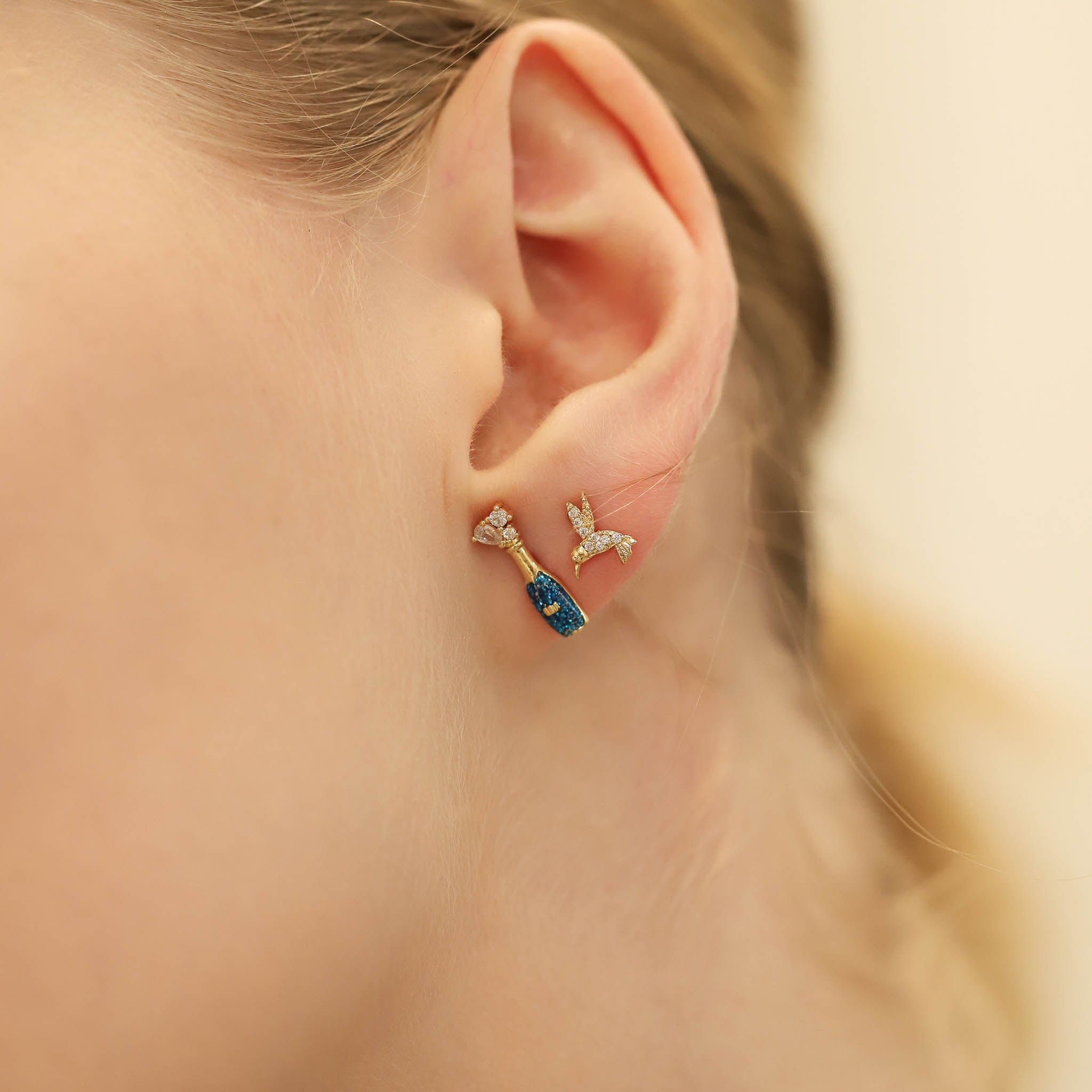 Small Gold Hummingbird Studs