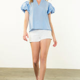 Solid Blue Poplin Blouse Baby Blue