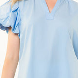 Solid Blue Poplin Blouse Baby Blue