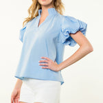 Solid Blue Poplin Blouse Baby Blue