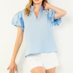 Solid Blue Poplin Blouse Baby Blue