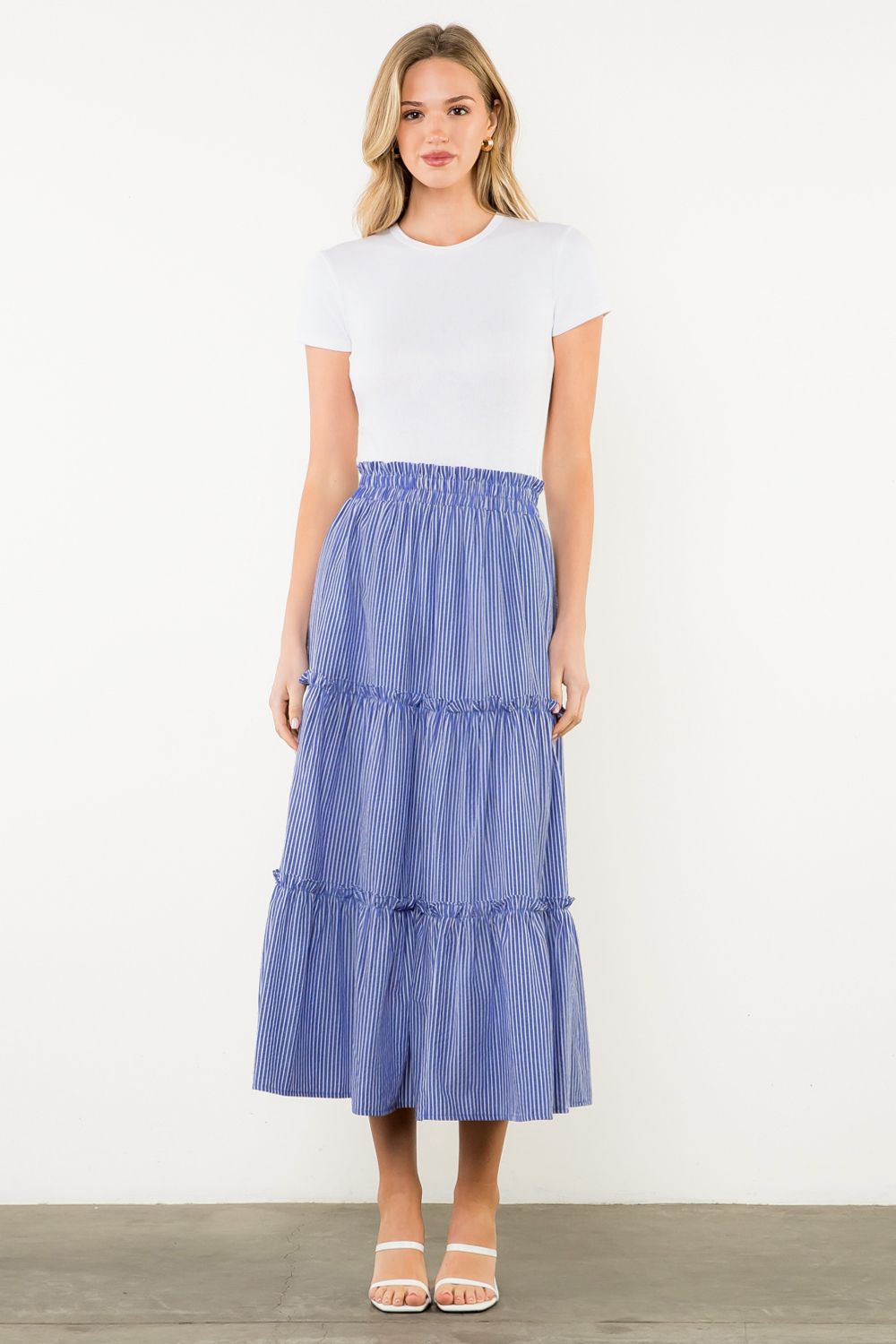 Easy Tiered Blue and White Skirt