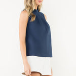Basic Sleeveless Poplin Top Navy