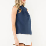 Basic Sleeveless Poplin Top Navy
