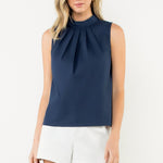Basic Sleeveless Poplin Top Navy