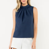 Basic Sleeveless Poplin Top Navy