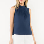 Basic Sleeveless Poplin Top Navy