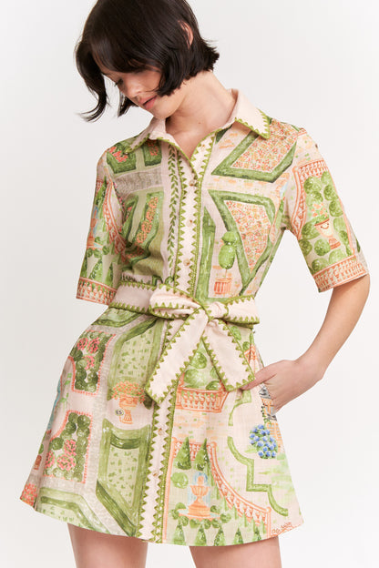 Sariyah Mini Shirt Dress Ivory Olive Multi