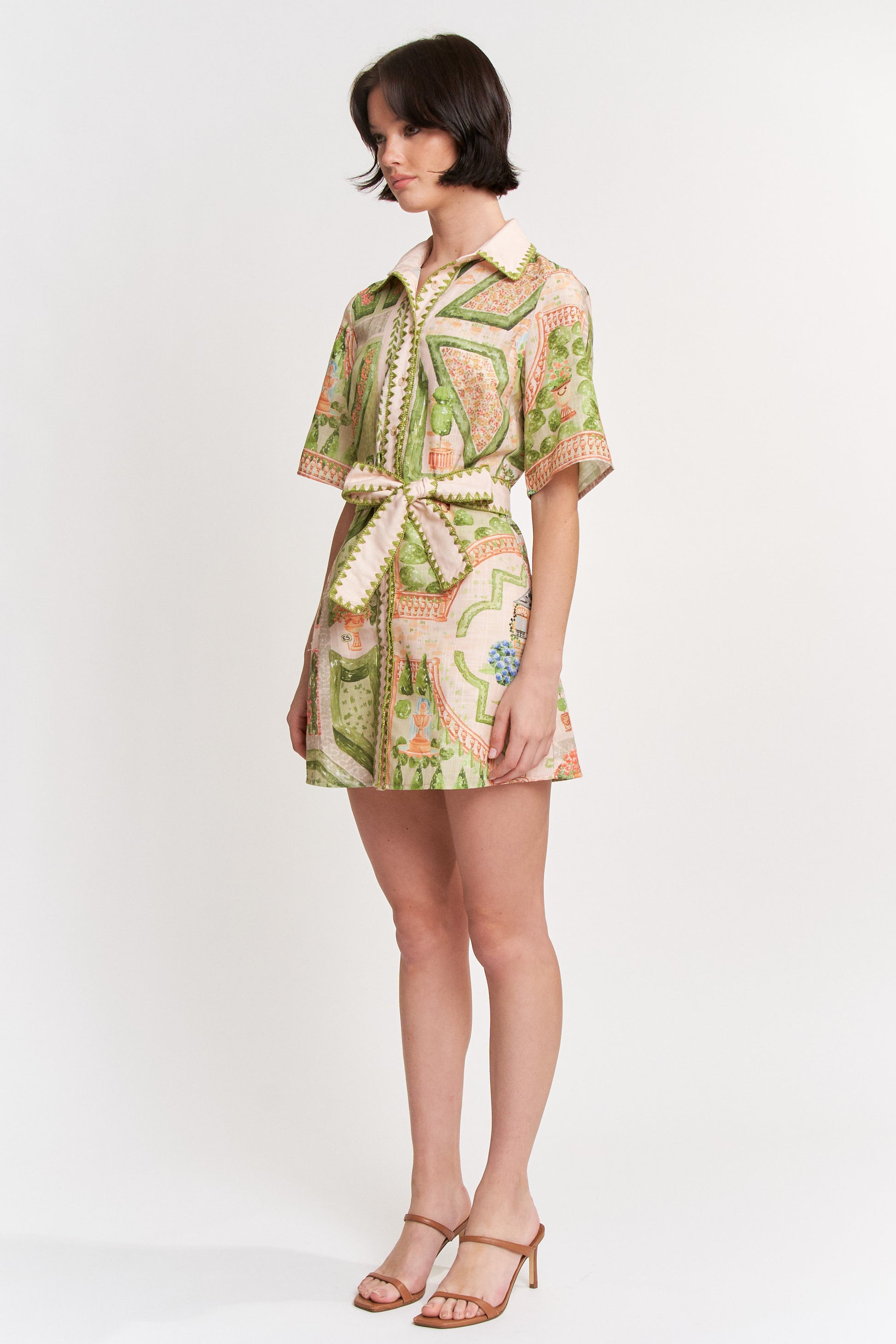 Sariyah Mini Shirt Dress Ivory Olive Multi