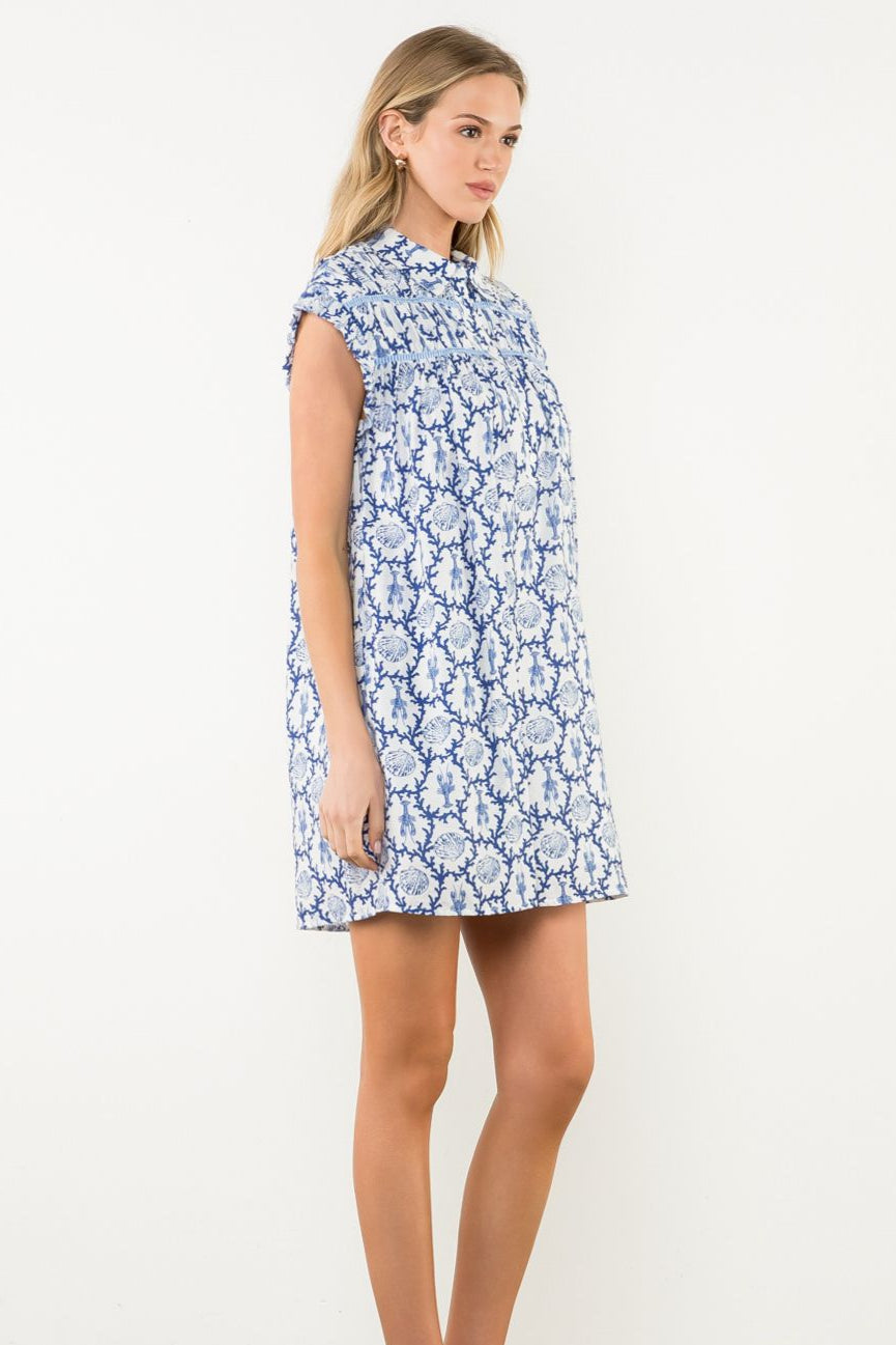 Nautical Printed Dress Blue and White