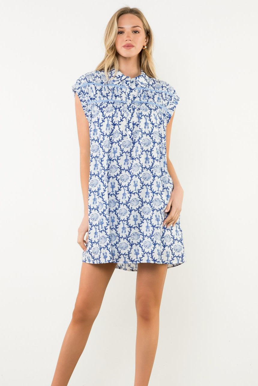 Nautical Printed Dress Blue and White