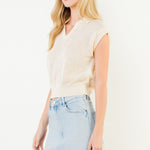 Sleeveless Collared V-Neck Knit Top