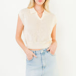 Sleeveless Collared V-Neck Knit Top