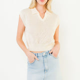 Sleeveless Collared V-Neck Knit Top