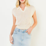 Sleeveless Collared V-Neck Knit Top