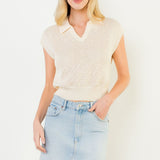 Sleeveless Collared V-Neck Knit Top