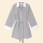 Louie Dress Slate Black Stripe
