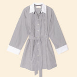 Louie Dress Slate Black Stripe