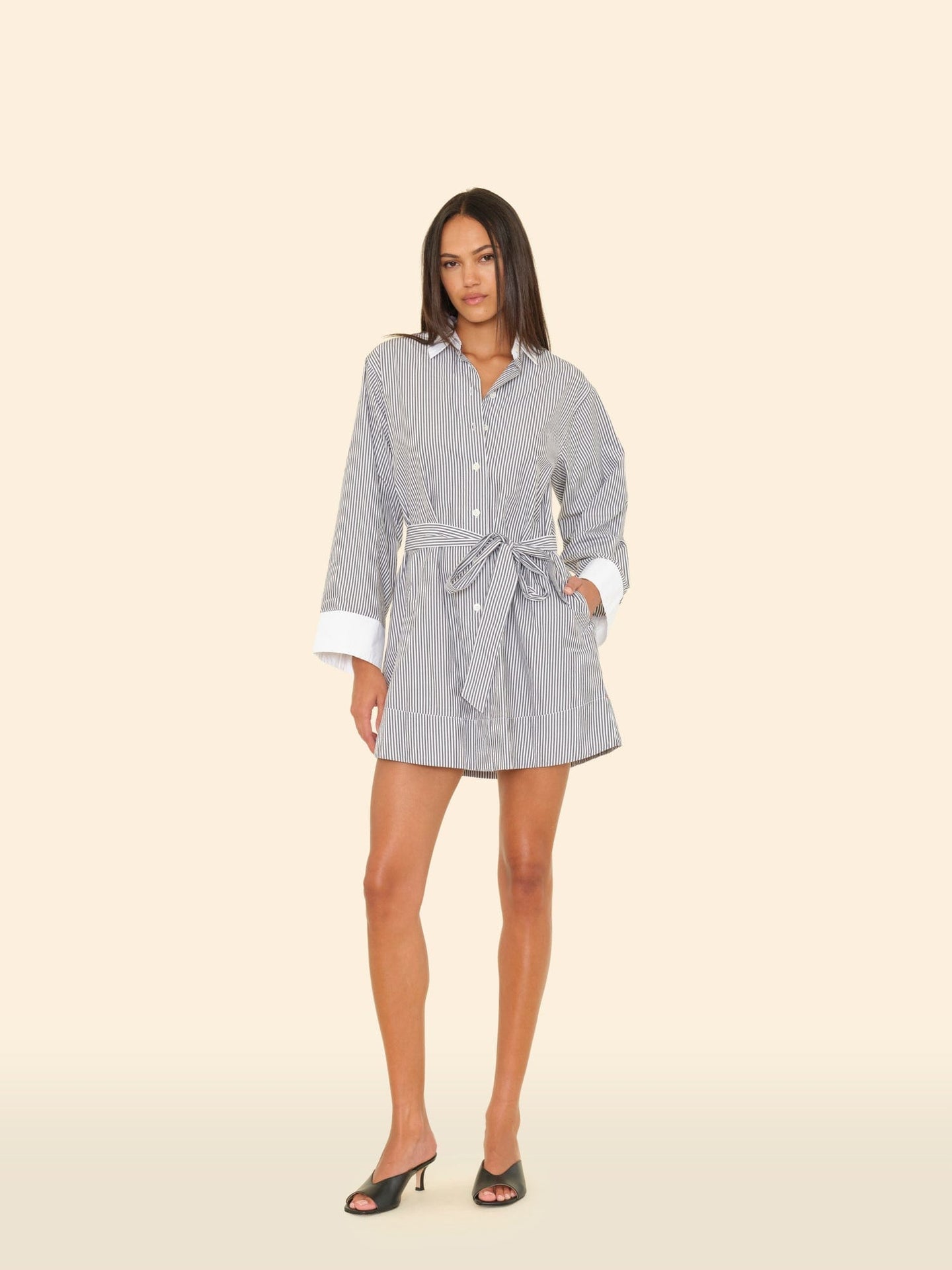 Louie Dress Slate Black Stripe